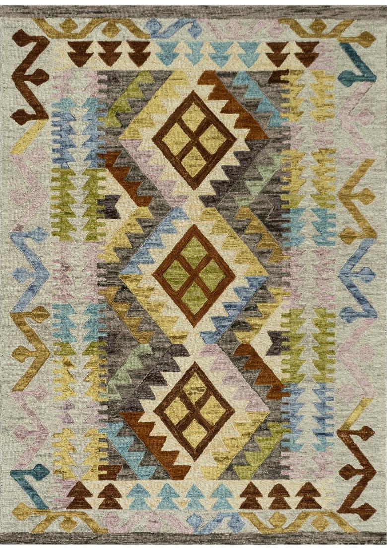 Saffron Rugs Hand Tufted Multicolor Geometric  Rectangular Wool Area Rug - Indya