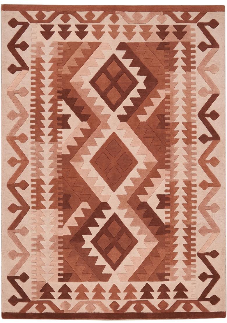 Saffron Rugs Hand Tufted Terracotta Pink Geometric  Rectangular Wool Area Rug - Indya