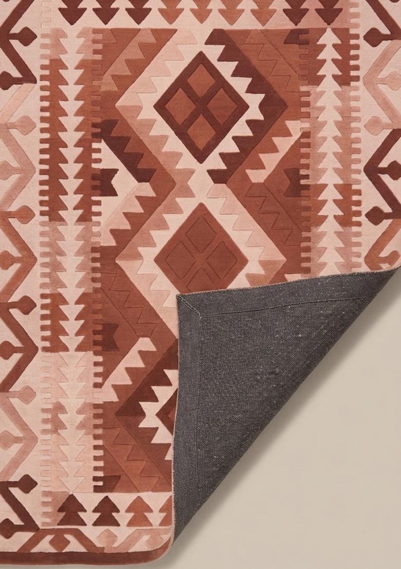Saffron Rugs Hand Tufted Terracotta Pink Geometric  Rectangular Wool Area Rug - Indya