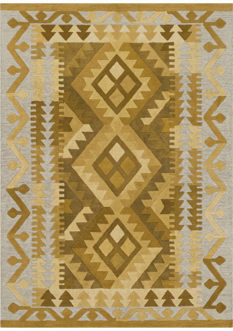 Saffron Rugs Hand Tufted Golden Yellow Geometric  Rectangular Wool Area Rug - Indya