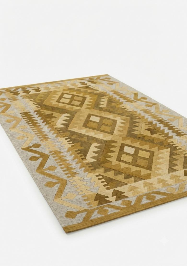 Saffron Rugs Hand Tufted Golden Yellow Geometric  Rectangular Wool Area Rug - Indya