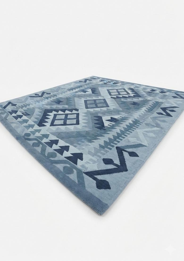 Saffron Rugs Hand Tufted Light Blue Geometric  Rectangular Wool Area Rug - Indya