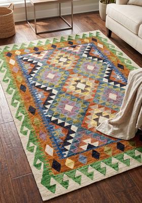 Saffron Rugs Hand Tufted Multicolor Geometric  Rectangular Wool Area Rug