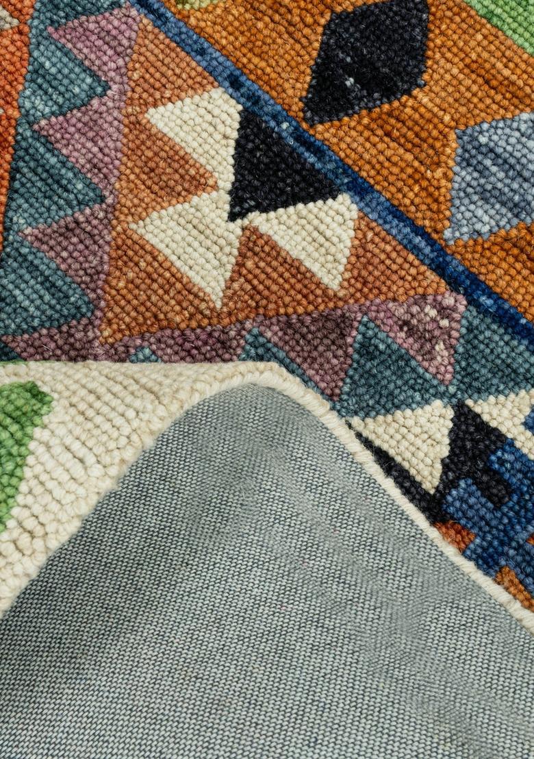 Saffron Rugs Hand Tufted Multicolor Geometric  Rectangular Wool Area Rug - Indya