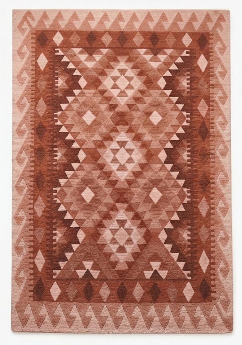 Saffron Rugs Hand Tufted Terracotta Brown Geometric  Rectangular Wool Area Rug - Indya