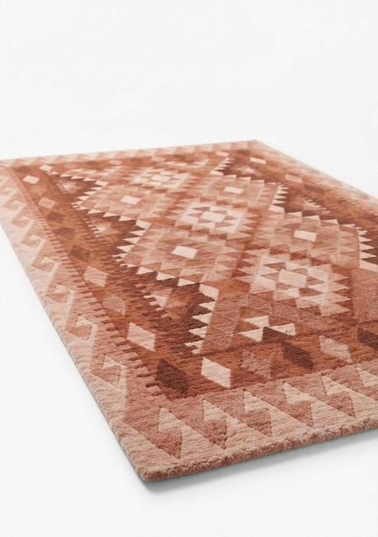 Saffron Rugs Hand Tufted Terracotta Brown Geometric  Rectangular Wool Area Rug - Indya