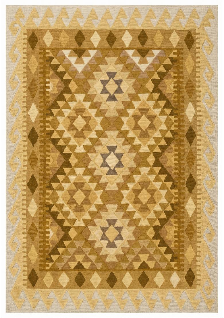 Saffron Rugs Hand Tufted Golden Yellow Geometric  Rectangular Wool Area Rug - Indya
