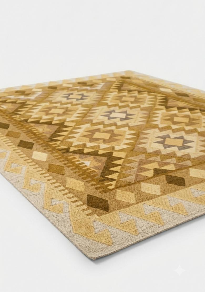 Saffron Rugs Hand Tufted Golden Yellow Geometric  Rectangular Wool Area Rug - Indya