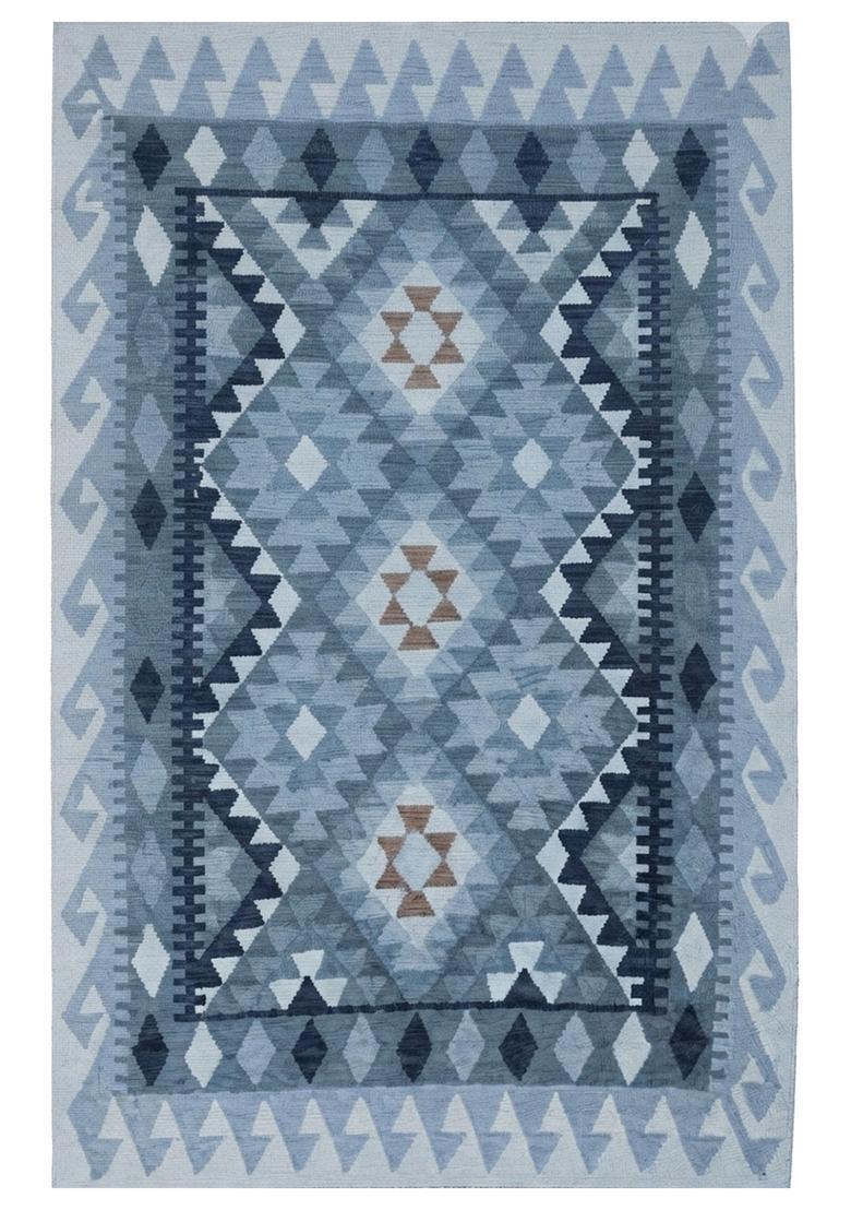 Saffron Rugs Hand Tufted Light Blue Geometric  Rectangular Wool Area Rug - Indya