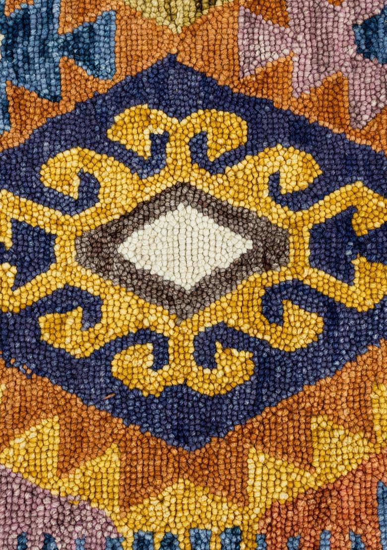 Saffron Rugs Hand Tufted Multicolor Blue Gold Geometric  Rectangular Wool Area Rug - Indya
