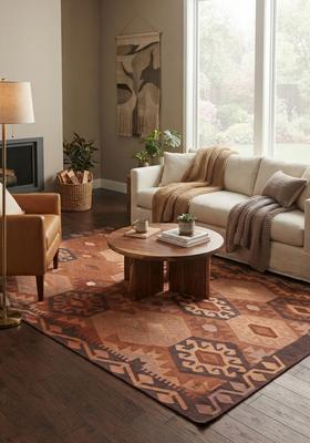 Saffron Rugs Hand Tufted Rust Brown Geometric  Rectangular Wool Area Rug