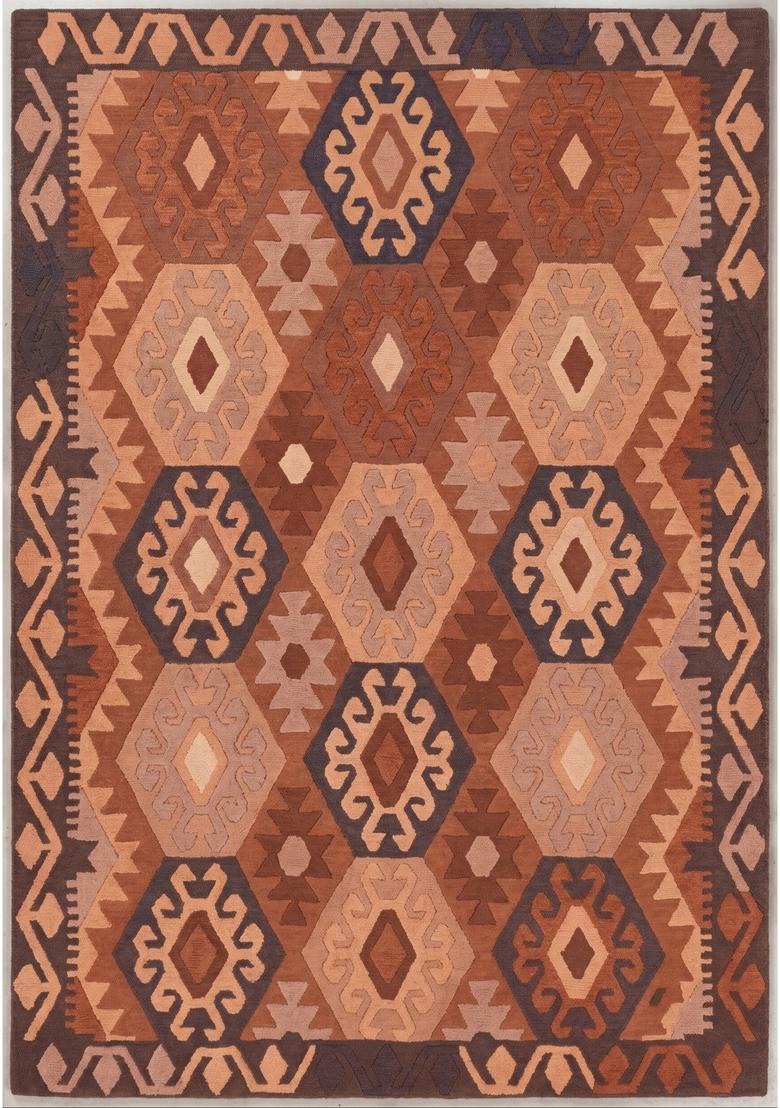 Saffron Rugs Hand Tufted Rust Brown Geometric  Rectangular Wool Area Rug - Indya
