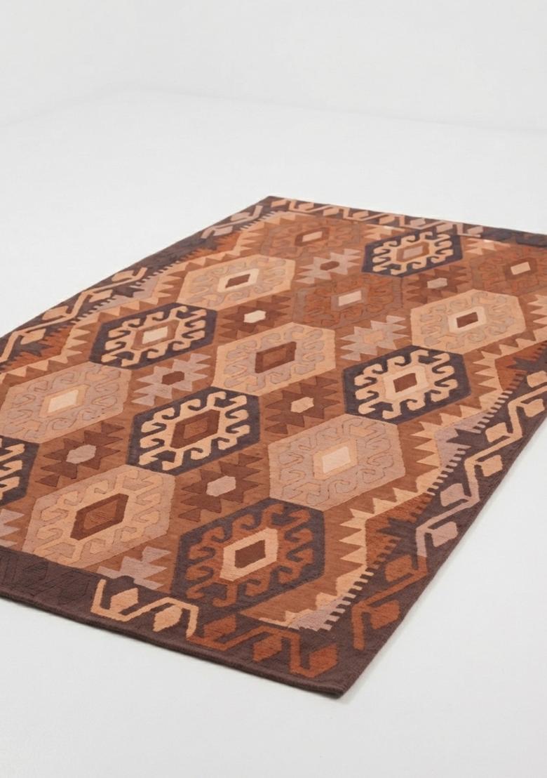 Saffron Rugs Hand Tufted Rust Brown Geometric  Rectangular Wool Area Rug - Indya
