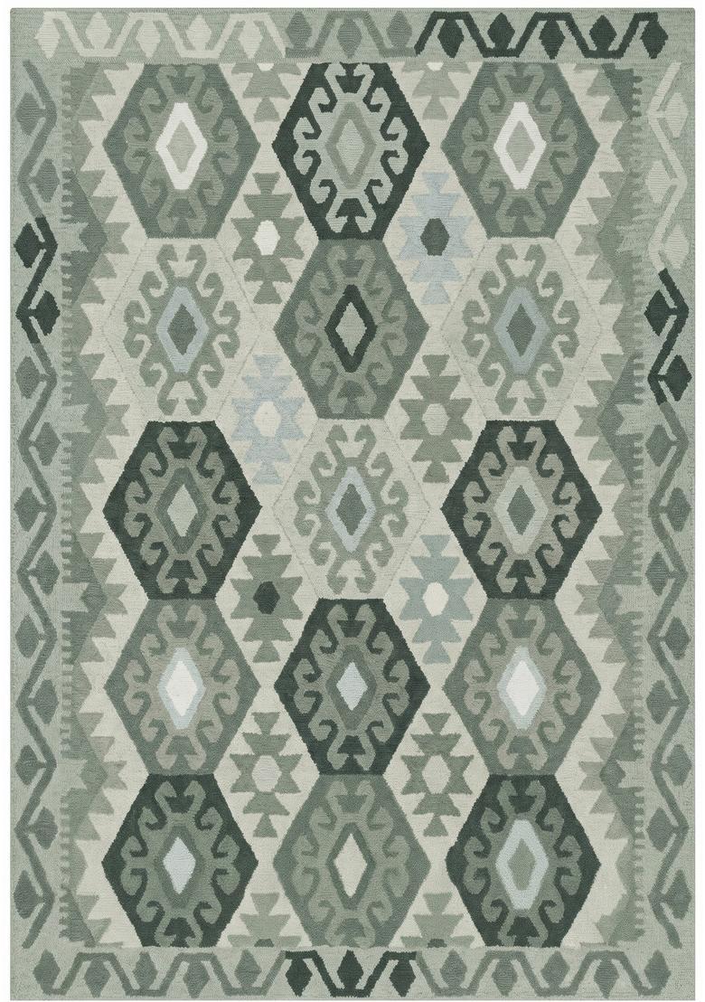 Saffron Rugs Hand Tufted Grey Green Geometric  Rectangular Wool Area Rug - Indya