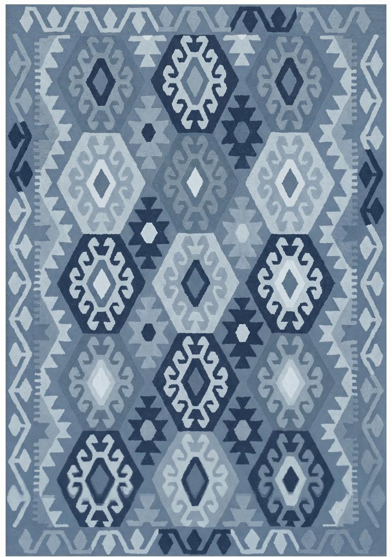 Saffron Rugs Hand Tufted Steel Blue Geometric  Rectangular Wool Area Rug - Indya