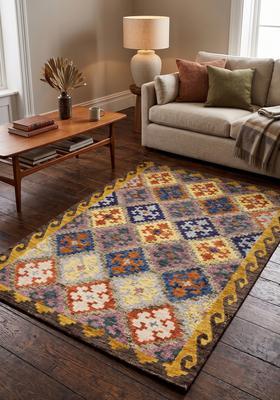 Saffron Rugs Hand Tufted Multicolor Geometric  Rectangular Wool Area Rug