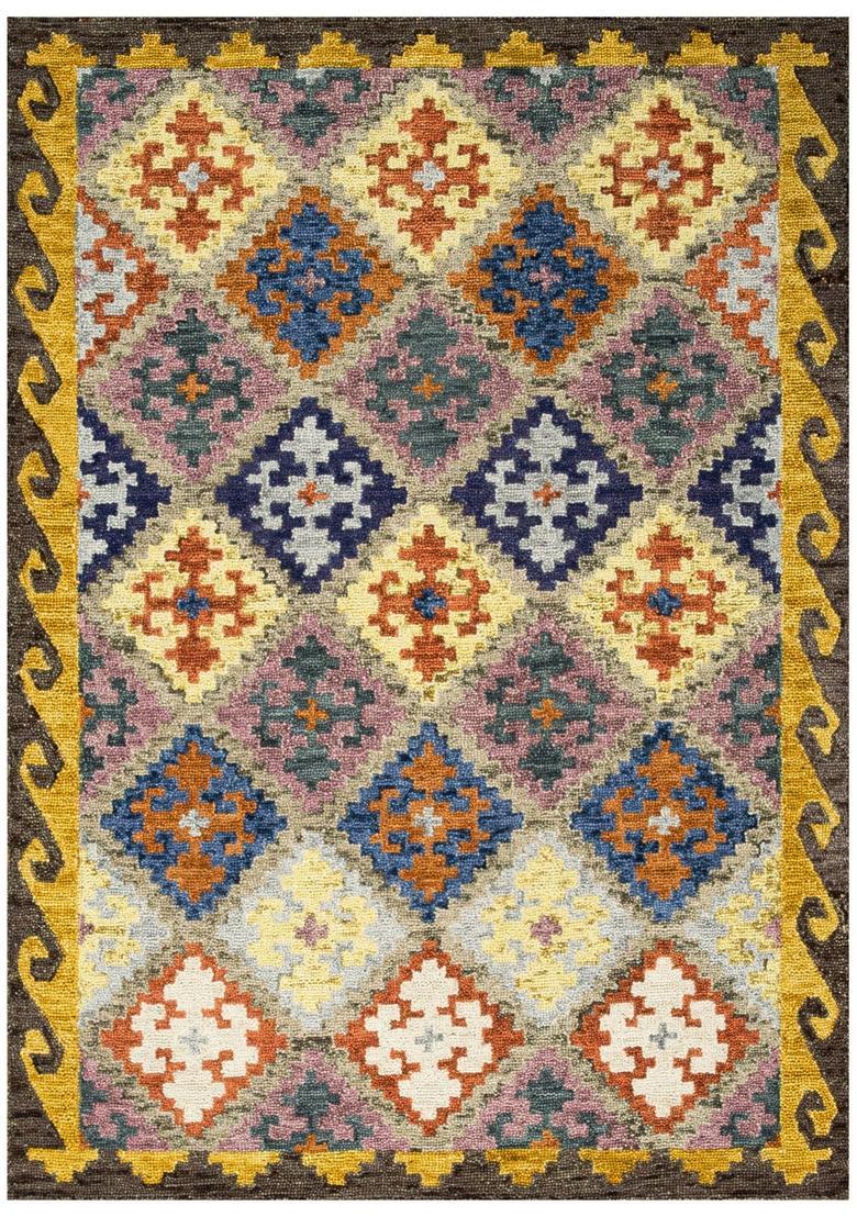 Saffron Rugs Hand Tufted Multicolor Geometric  Rectangular Wool Area Rug - Indya