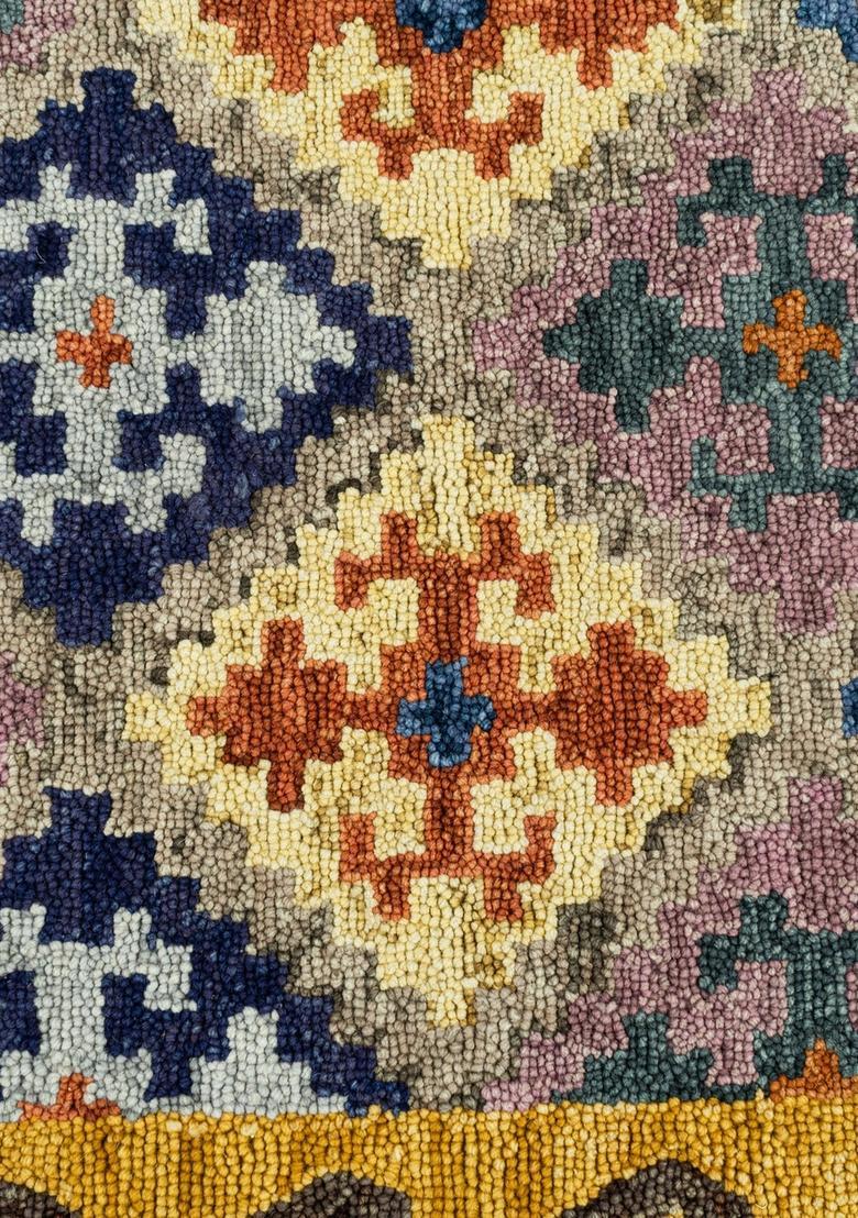 Saffron Rugs Hand Tufted Multicolor Geometric  Rectangular Wool Area Rug - Indya