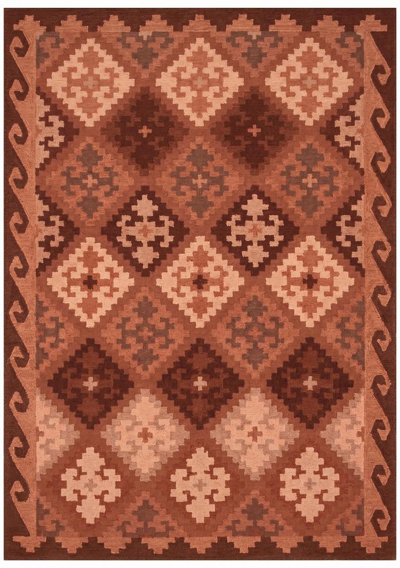 Saffron Rugs Hand Tufted Terracotta Brown Geometric  Rectangular Wool Area Rug - Indya