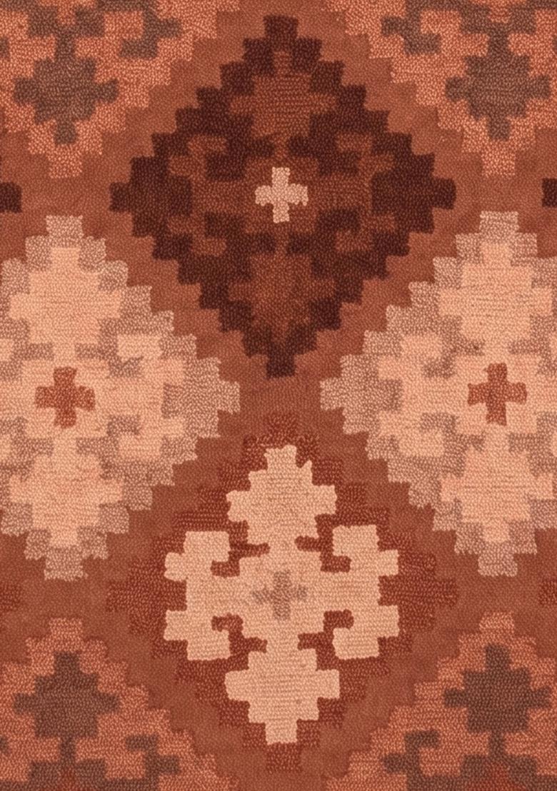 Saffron Rugs Hand Tufted Terracotta Brown Geometric  Rectangular Wool Area Rug - Indya