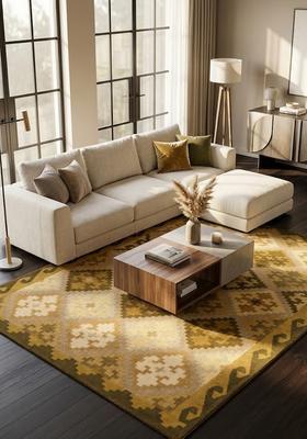 Saffron Rugs Hand Tufted Golden Olive Geometric  Rectangular Wool Area Rug