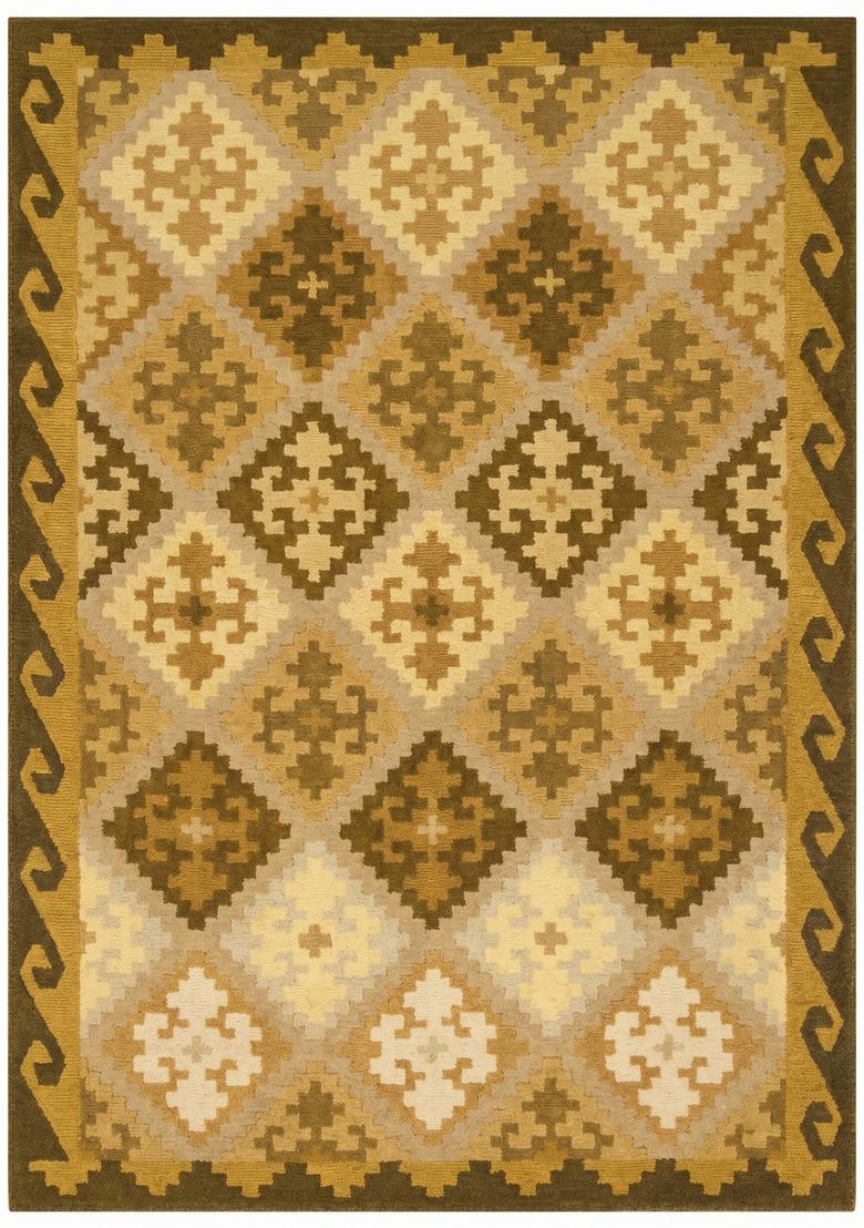 Saffron Rugs Hand Tufted Golden Olive Geometric  Rectangular Wool Area Rug - Indya