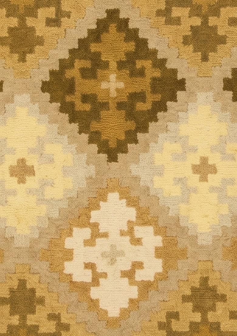 Saffron Rugs Hand Tufted Golden Olive Geometric  Rectangular Wool Area Rug - Indya