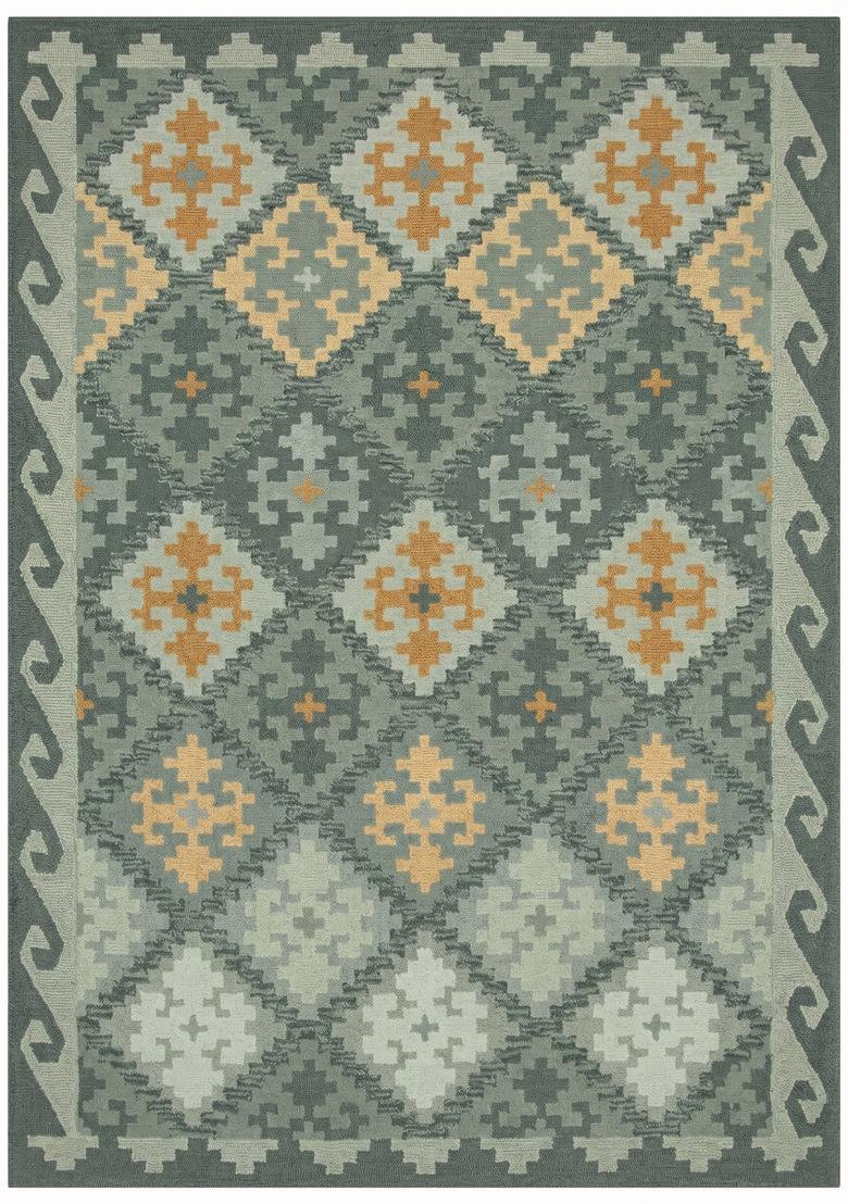 Saffron Rugs Hand Tufted Grey Green Geometric  Rectangular Wool Area Rug - Indya