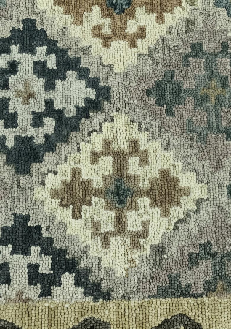 Saffron Rugs Hand Tufted Grey Green Geometric  Rectangular Wool Area Rug - Indya
