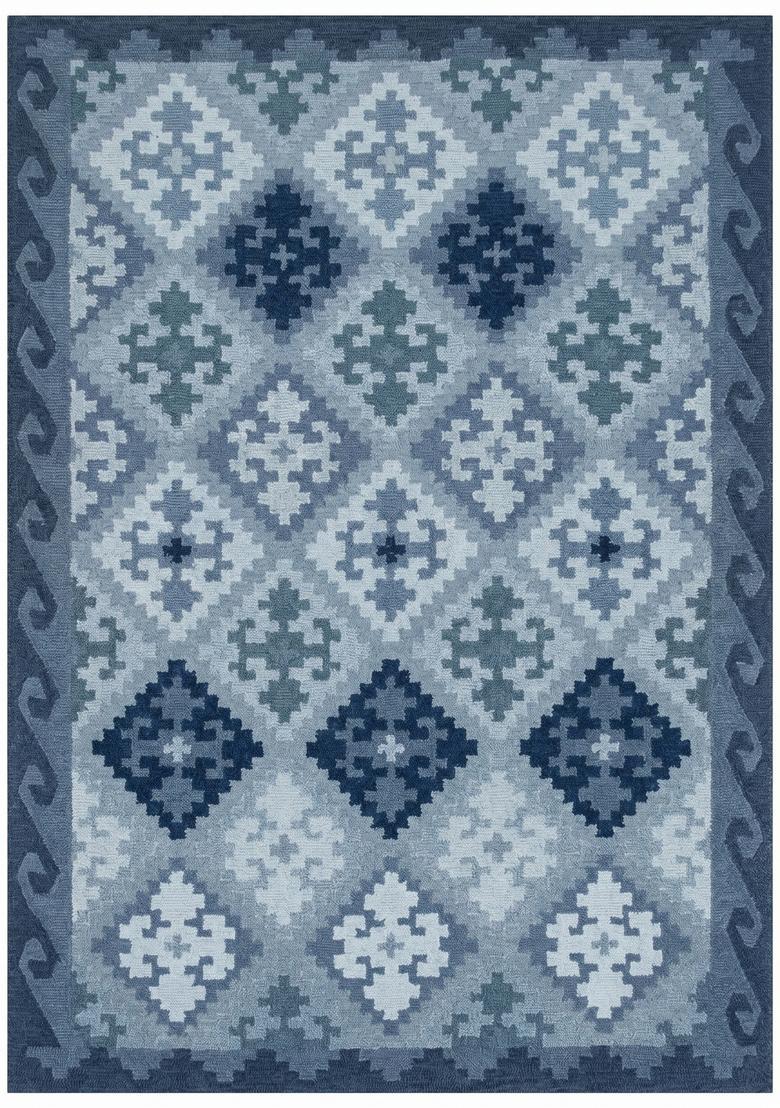Saffron Rugs Hand Tufted Steel Blue Geometric  Rectangular Wool Area Rug - Indya