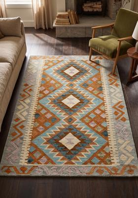 Saffron Rugs Hand Tufted Multicolor Geometric  Rectangular Wool Area Rug