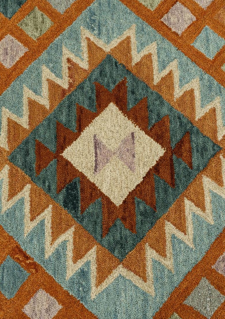 Saffron Rugs Hand Tufted Multicolor Geometric  Rectangular Wool Area Rug - Indya