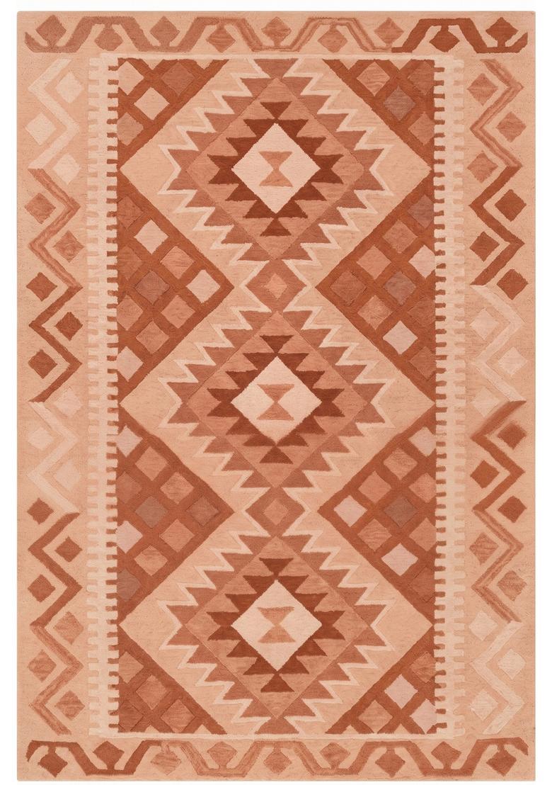 Saffron Rugs Hand Tufted Terracotta Salmon Geometric  Rectangular Wool Area Rug - Indya