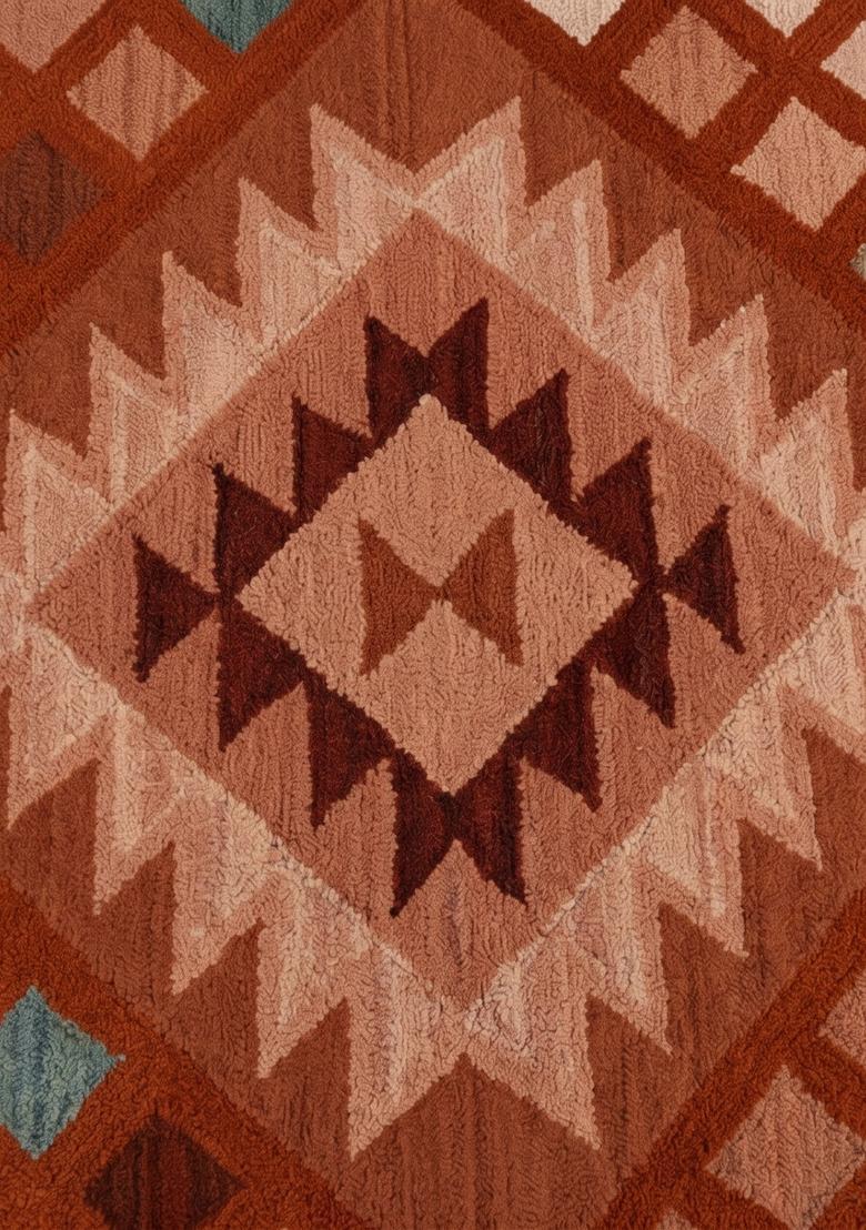 Saffron Rugs Hand Tufted Terracotta Salmon Geometric  Rectangular Wool Area Rug - Indya
