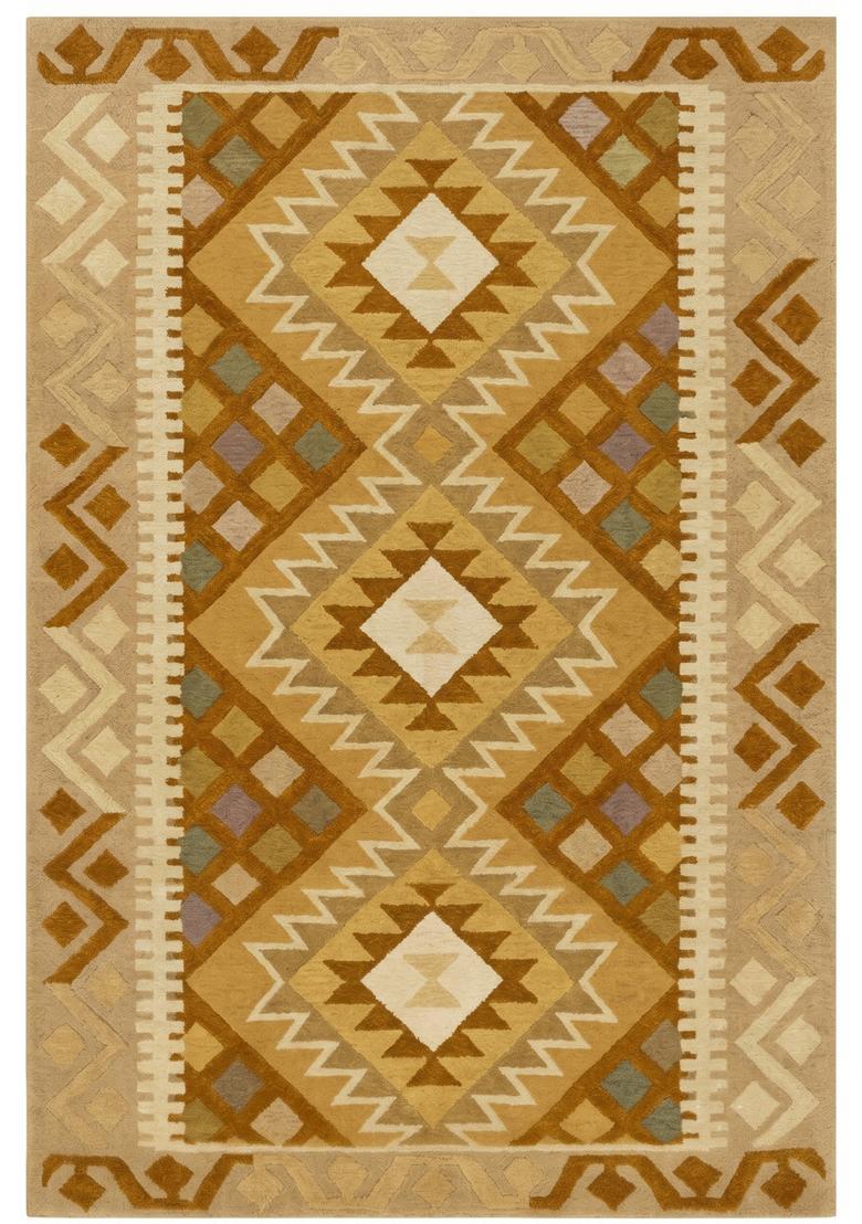 Saffron Rugs Hand Tufted Golden Yellow Geometric  Rectangular Wool Area Rug - Indya