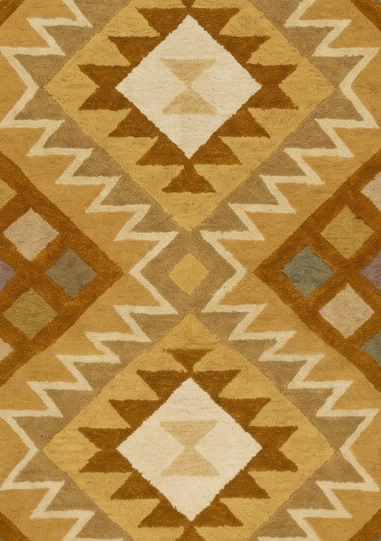 Saffron Rugs Hand Tufted Golden Yellow Geometric  Rectangular Wool Area Rug - Indya