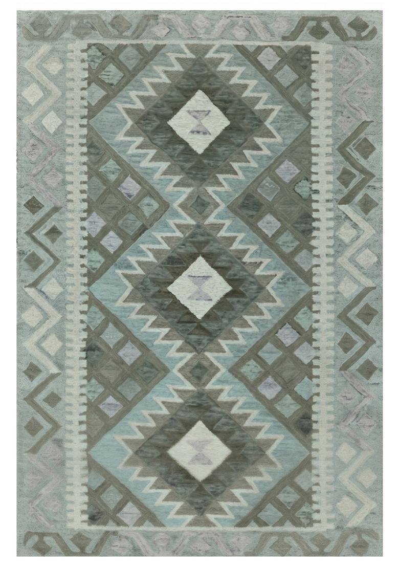 Saffron Rugs Hand Tufted Sage Green Grey Geometric  Rectangular Wool Area Rug - Indya