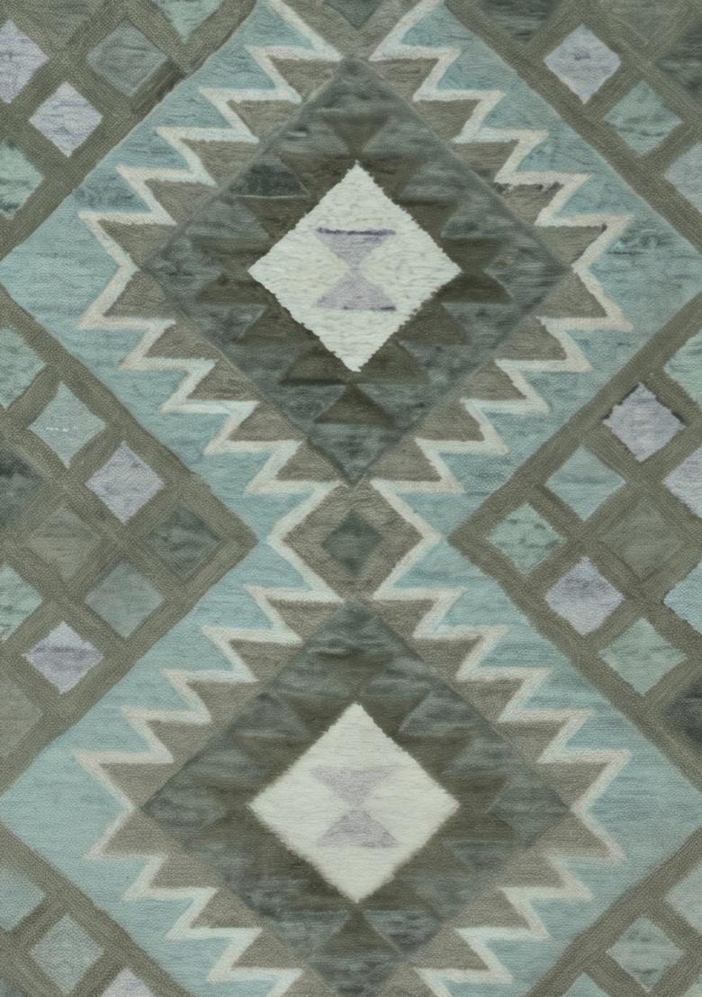 Saffron Rugs Hand Tufted Sage Green Grey Geometric  Rectangular Wool Area Rug - Indya