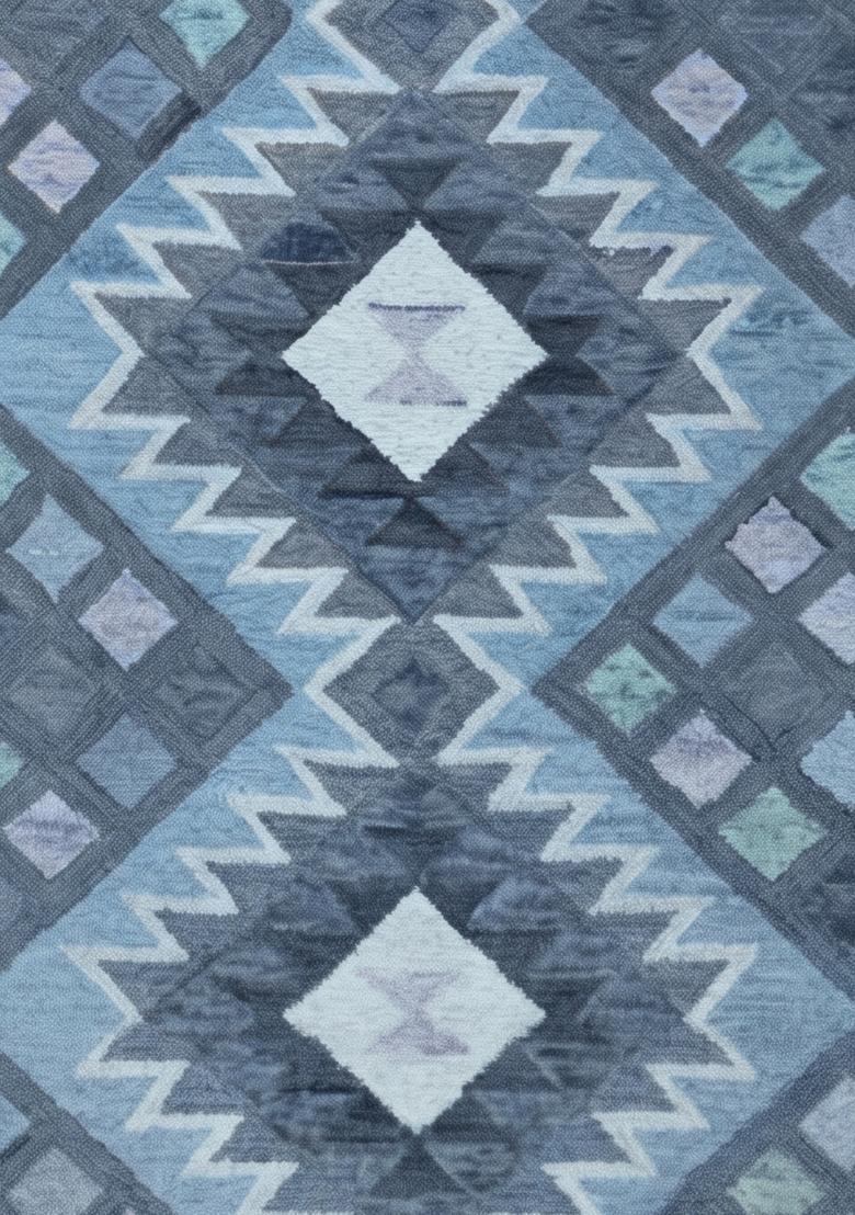 Saffron Rugs Hand Tufted Steel Blue Geometric  Rectangular Wool Area Rug - Indya