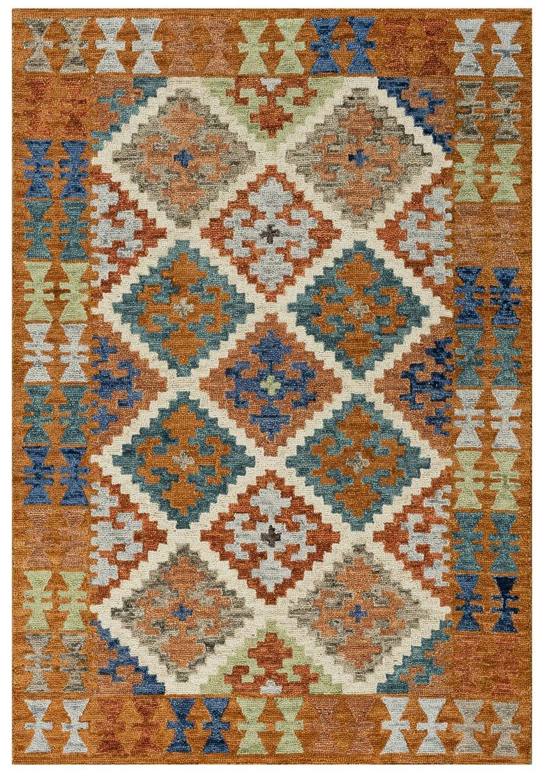 Saffron Rugs Hand Tufted Rust Orange Multicolor Geometric  Rectangular Wool Area Rug - Indya