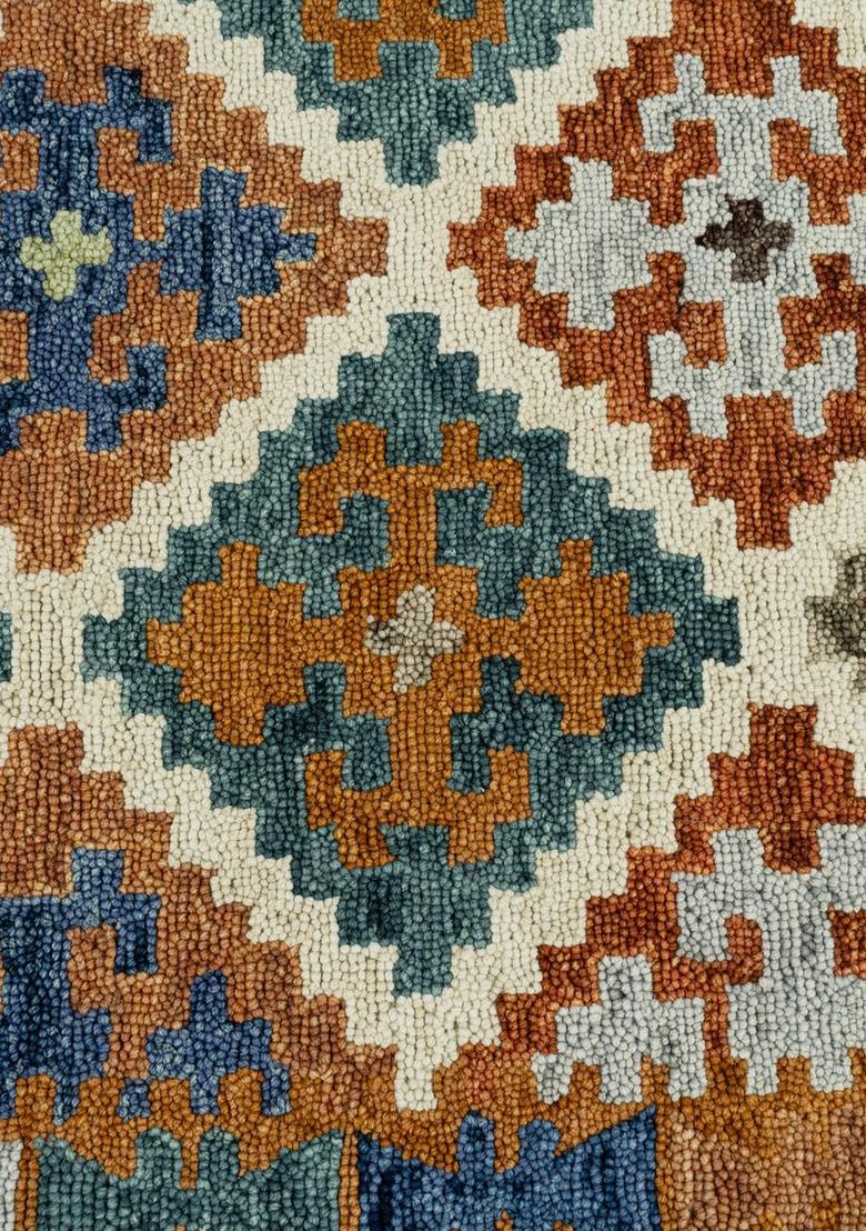 Saffron Rugs Hand Tufted Rust Orange Multicolor Geometric  Rectangular Wool Area Rug - Indya