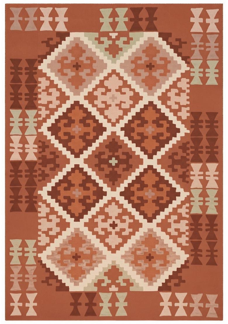 Saffron Rugs Hand Tufted Terracotta Orange Geometric  Rectangular Wool Area Rug - Indya