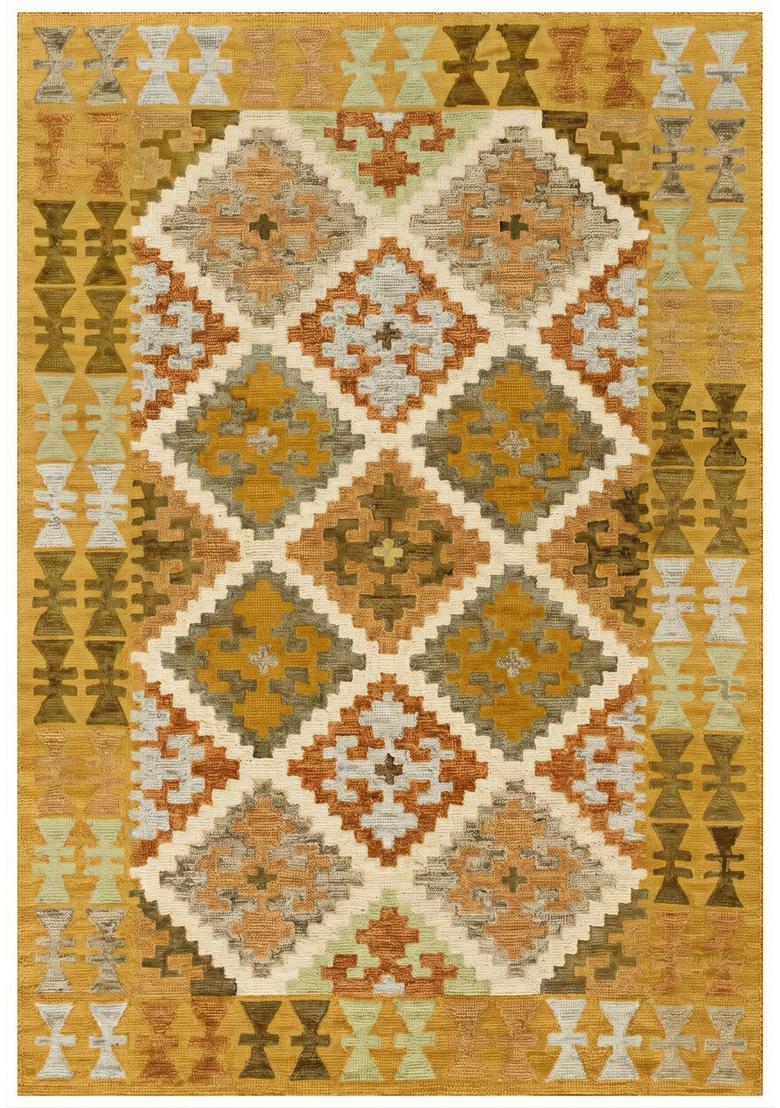 Saffron Rugs Hand Tufted Golden Yellow Geometric  Rectangular Wool Area Rug - Indya