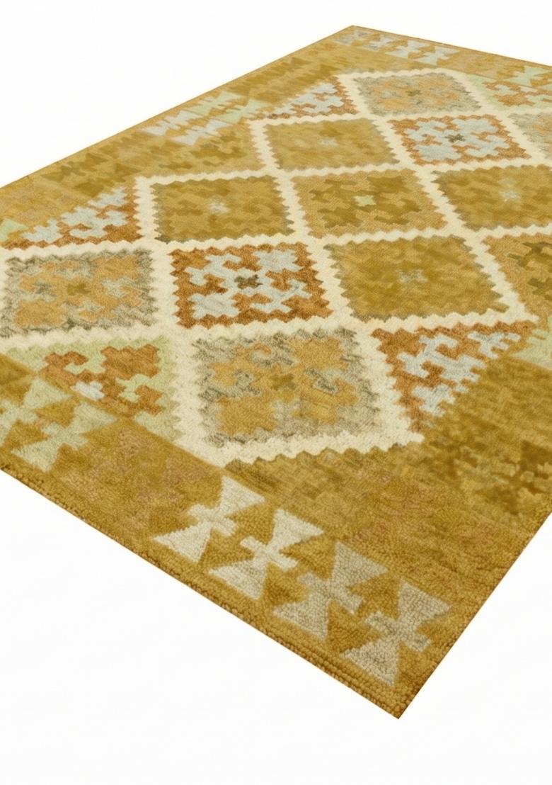 Saffron Rugs Hand Tufted Golden Yellow Geometric  Rectangular Wool Area Rug - Indya