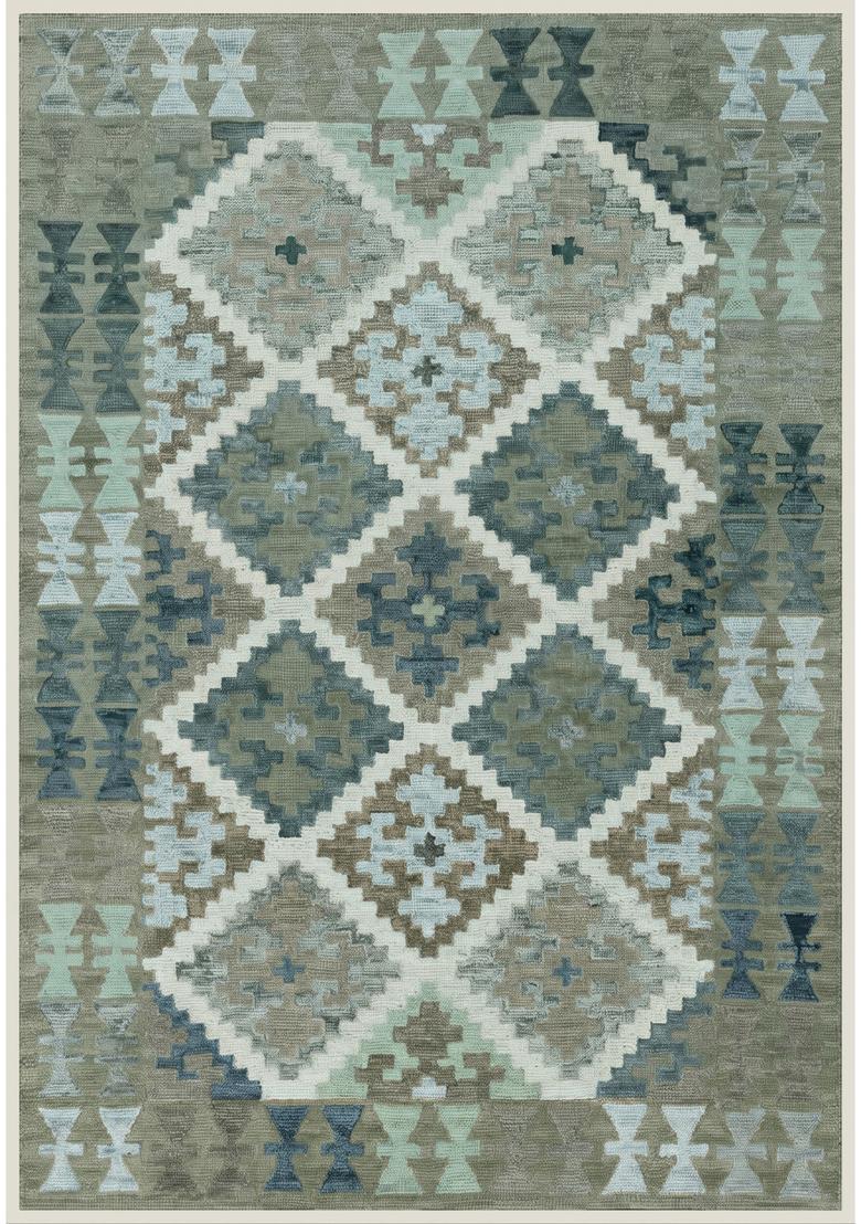 Saffron Rugs Hand Tufted Sage Grey Green Geometric  Rectangular Wool Area Rug - Indya
