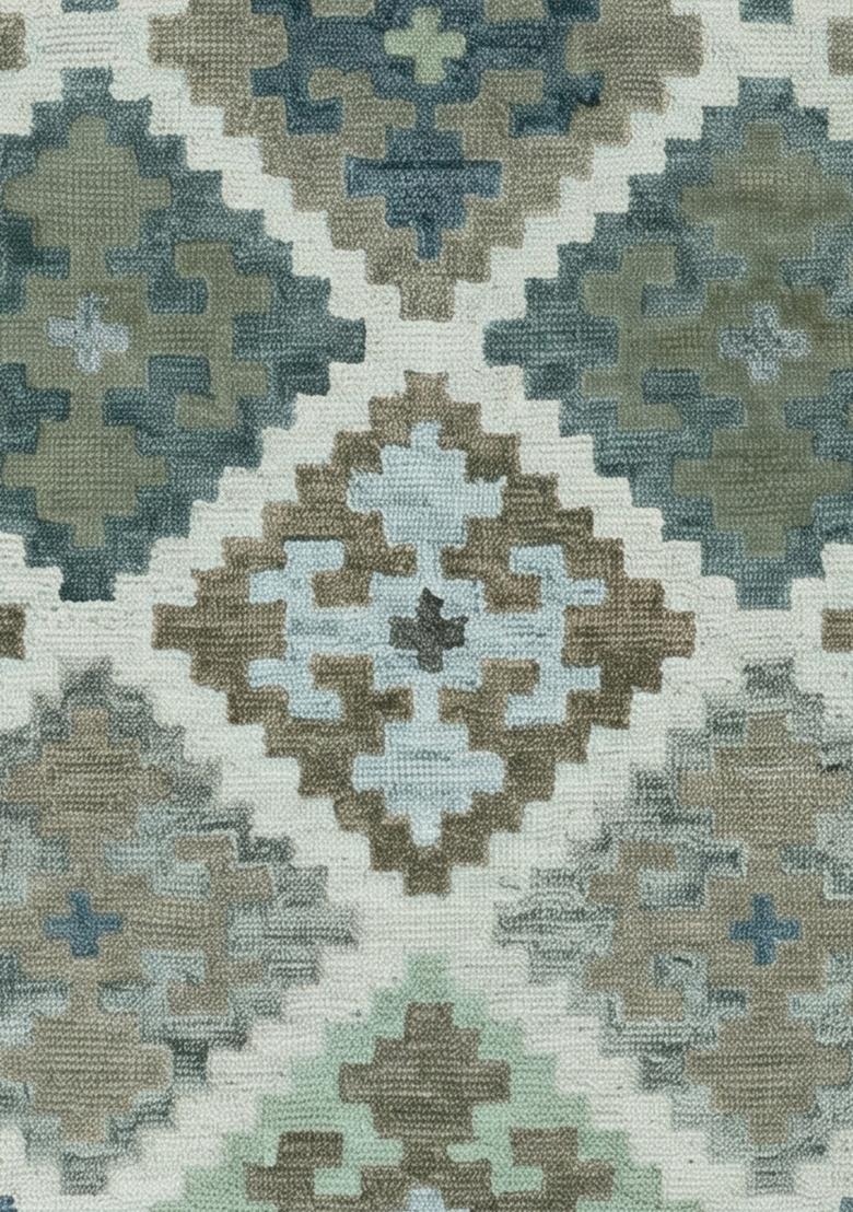 Saffron Rugs Hand Tufted Sage Grey Green Geometric  Rectangular Wool Area Rug - Indya