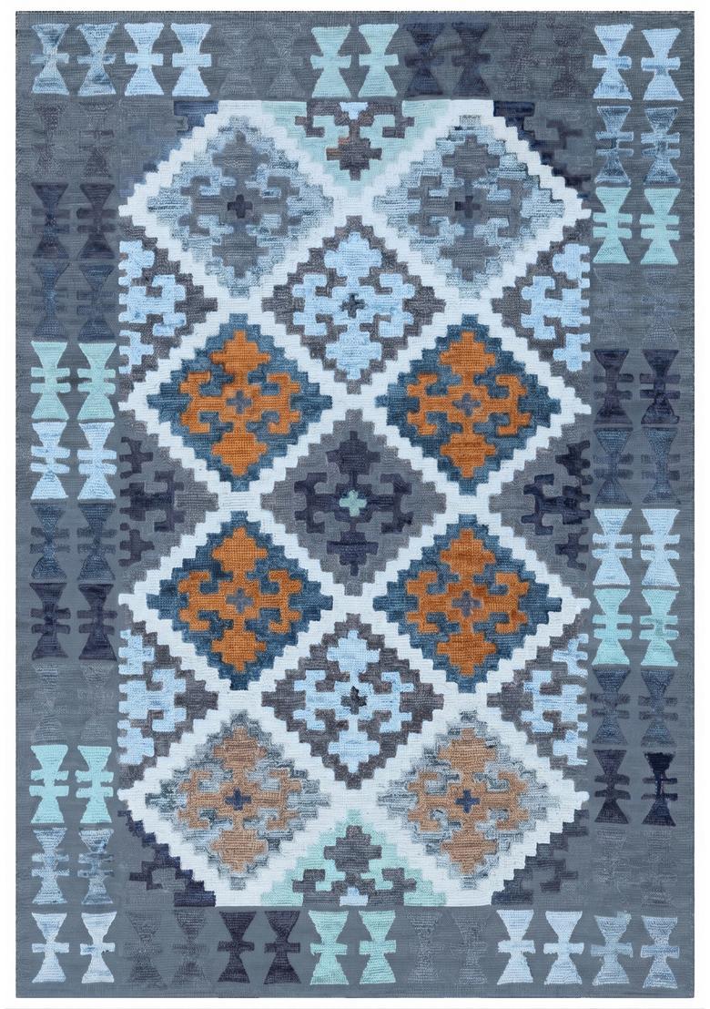 Saffron Rugs Hand Tufted Steel Blue Geometric  Rectangular Wool Area Rug - Indya