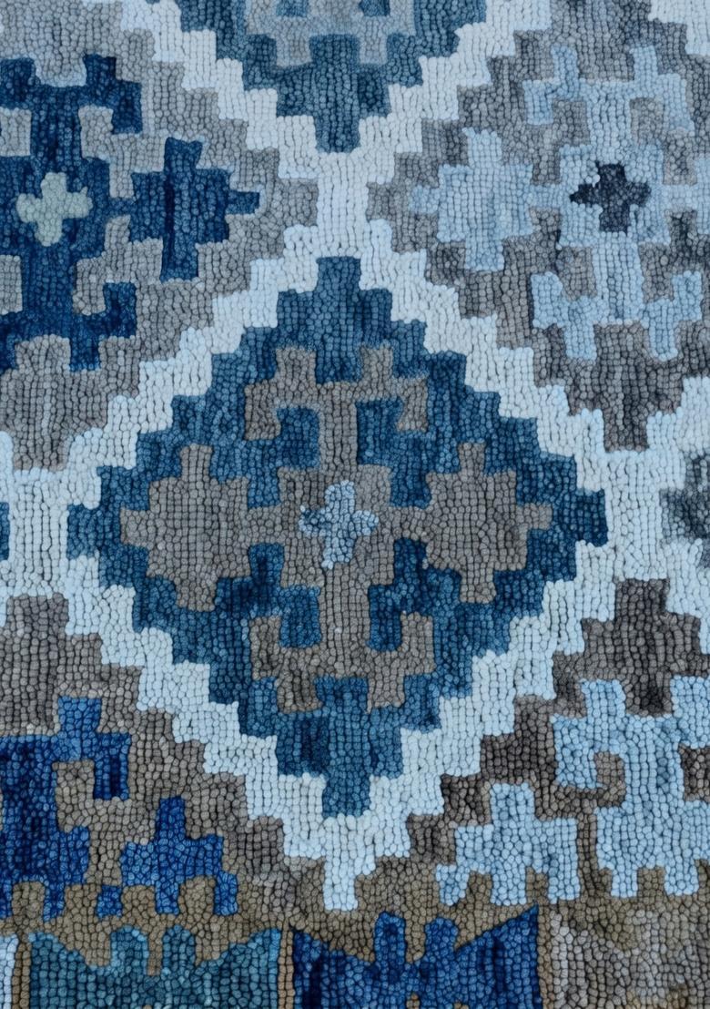 Saffron Rugs Hand Tufted Steel Blue Geometric  Rectangular Wool Area Rug - Indya