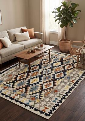 Saffron Rugs Hand Tufted Multicolor Geometric  Rectangular Wool Area Rug