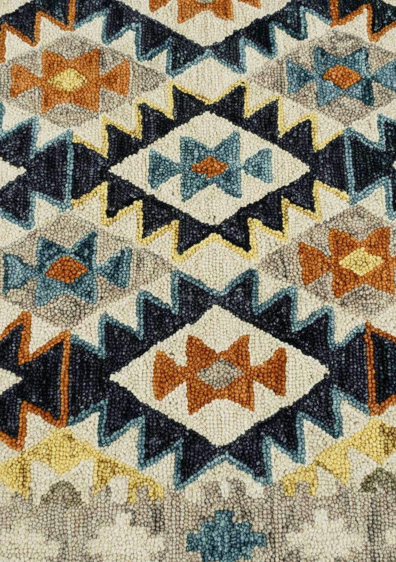 Saffron Rugs Hand Tufted Multicolor Geometric  Rectangular Wool Area Rug - Indya
